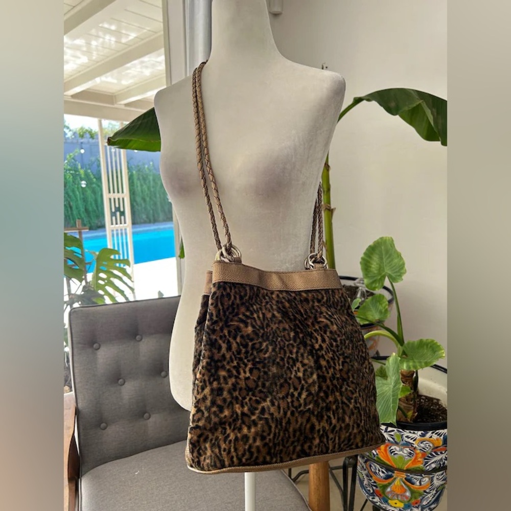 Y2K 90's Furry Leopard Print Bag